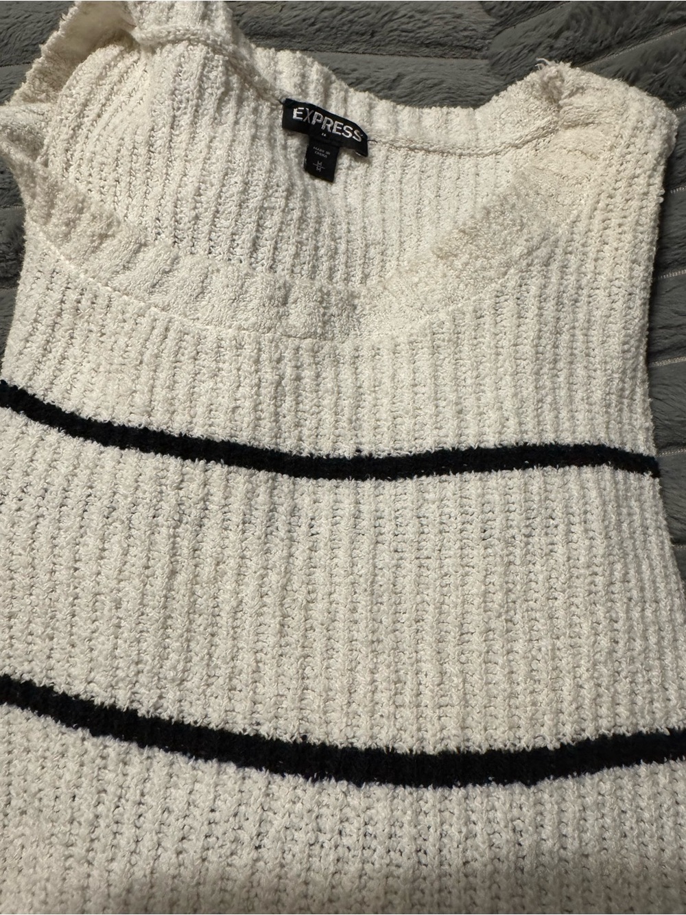 Express Cream Scoop Neck Sweater with Black Stripes